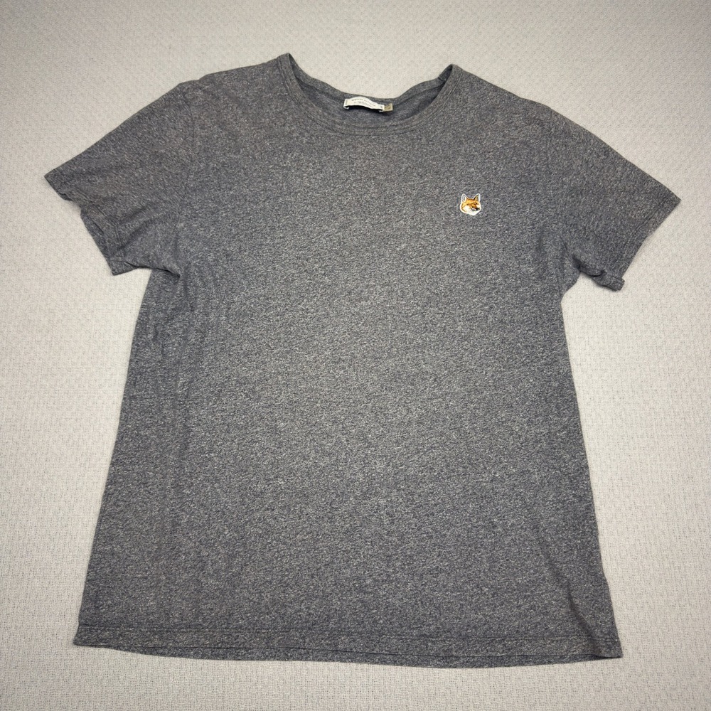 Maison Kitsune Shirt Mens Large Heather Gray Fox Head Patch Lightweight Paris